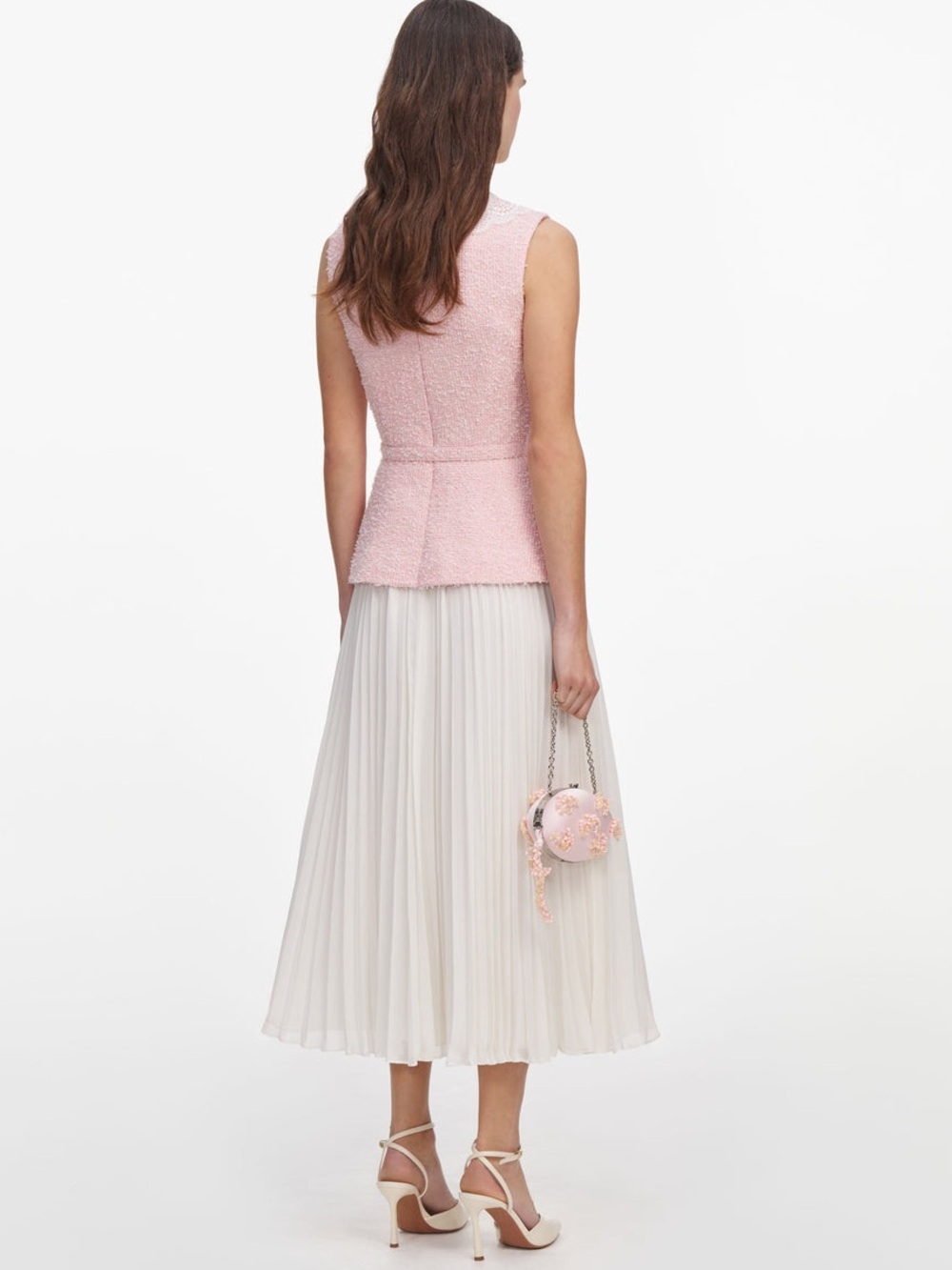 NWOT Self-Portrait PINK BOUCLE LACE COLLAR MIDI DRESS - Picture 4 of 6